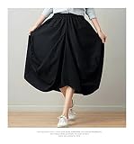 HNXMJ Rock Casual Plaid Pocket Multicolor Falten Rock Knielangen Natürliche Komfortable Damen Rock Leinenhose (Color : Svart, Größe : One Size)