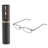 Cold Toy Federscharnier Lesebrille Damen Herren Metall Schmal Klein Mini Leicht Lesehilfe Sehhilfe Klare Arbeit Brillen Stärke mit Etui (Schwarz, 2.50)