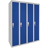 Spind Schließfachschrank Metallschrank Mehrzweckschrank Umkleideschrank Garderobenschrank ; Grau-Dunkelblau/Vierer-Sp