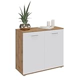 CARO-Möbel Kommode Chicago mit 2 Türen, Moderne Anrichte, Sideboard Mehrzweckschrank für Wohnzimmer in Wotan Eiche/weiß