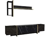 Alphamoebel 4852 Veyron Wohnwand modern Anbauwand TV Lowboard Mediawand, Braun Dunkelgrau, Holz, Marmor Optik, Hängeregal, 4 Türen, viel Stauraum, glänzend, 180 x 45 x 32