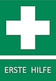 5 Aufkleber Erste Hilfe Schild Zeichen (wetterfest), 10,5 x 14,8 cm, Verbandskasten, Grünes Kreuz Hinweisschild, Rettung