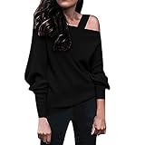 Komiseup Damen Langarmshirt Damen Shirt Damen Langarm top Schulterfrei Einfarbig Sexy Casual Basic T-Shirt Tops B