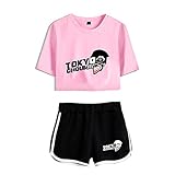 Unisex Pink T-Shirt Sport Shorts Set, Lässig Und Locker Tokyo Ghoul Anime Cosplay T-Shirt Kurzarm Shorts S