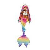 Barbie GTF90 - Dreamtopia Rainbow Magic Meerjungfrauen Puppe mit Regenbogenhaaren und Farbwechsel-Funktion, die durch Wasser aktiviert wird, Geschenk für Kinder von 3 bis 7 J