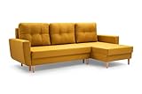 MOEBLO Sofa mit Schlaffunktion und Bettkasten, Couch für Wohnzimmer, Schlafsofa Federkern Sofagarnitur Polstersofa Wohnlandschaft mit Bettfunktion - Coral (Gelb, Ecksofa Rechts)