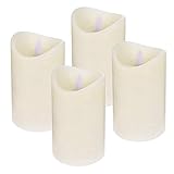 ToCi LED Kerzen Set Creme mit 4 flammenlosen Echtwachs-Kerzen mit beweglicher Flamme und Timer (Creme - Ø 7,5 x 12,5 cm)