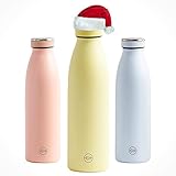 GH Trinkflasche Edelstahl 500ml Gelbe Iris | Wiederverwendbare Vakuum Metall Thermoskanne Wasserflasche | Auslaufsichere isolierte Thermosflasche | Weihnachtsgeschenk für Männer und F