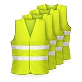 FLEXEO 4X Warnwesten nach EN ISO 20471 - Auto - KFZ - Sicherheitsweste - Warnschutzweste - Warnweste - gelb - high Visibility Vest - Erwachsene - Einheitsgröße - Sicherheits Set - EU N