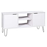 Moderner TV-Schrank, TV-Speicher-Lowboard aus Massivholz mit Türen und offenen Regalen, Spielekonsolen-Schrank für 55-Zoll-Fernseher, Weiß