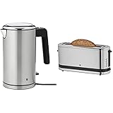 WMF Lono Wasserkocher doppelwandig (2400 Watt, 1,3 l) cromargan matt/silber & Küchenminis Toaster Langschlitz mit Brötchenaufsatz, 900 W, XXL Toastscheiben, 7 Bräunungsstufen, T