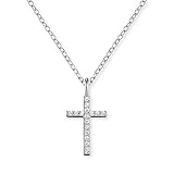 Engelsrufer Cross Kette mit Anhänger für Damen 925er Sterlingsilber besetzt mit 19 weißen Zirkonia Länge 38 cm plus 4