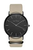 Armbanduhr Schwarz Schlicht für Damen & Herren, Textil- Stoff- Nylon- NATO-Armband oder Edelstahl-Metallarmband Ø 38 MM (Beige)