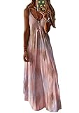 Yming Frauen Casual Maxikleid Batik-Print Ärmellos Kleid Boho Freizeitkleid Rosa M