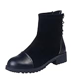 Xmiral Damen Stiefeletten Runde Zehe Pu-wildleder Patchwork Schnürhalbschuhe Warm Eckiger Absatz Riemen Flache Stiefel (Schwarz, 39)