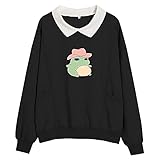 Hirolan Herbst Winter Bluse Tops Damen Pullover Mit Netter Frosch Drucken Kent Kragenmund LäSsige Lose Tunika Nette Cosplay KostüM Tops Mit Taschen Weihnachtspullover Langarmshirt Druck