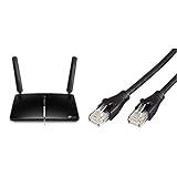 TP-Link Archer MR600 AC1200 Mbps LTE Router Dualband 4G + Cat6-Gigabit-WLAN Router, schwarz & Amazon Basics Ethernet-Netzwerkkabel, RJ45, Cat6, 7,6 m, 1.000Mbit/