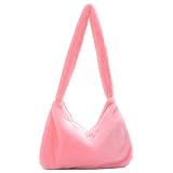 Schultertasche aus Plüsch, Tasche unter den Armen, weiche Handtaschen, Schultertasche, Damen, Mode, Geschenk für Weihnachten, Retro, Französisch, Hellrosa., 30*20*5