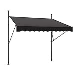 HENGMEI Klemmmarkise Balkon Markise Einziehbar Balkonmarkise Sonnenschutz ohne Bohren höhenverstellbar (350cm breit, Dunkelgrau)