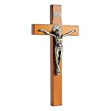 KUXBET Kruzifix Wandkreuz Holz Jesus Christus katholisch hängende Wandkreuz für Heimdekoration 25,4 cm – Goldene E