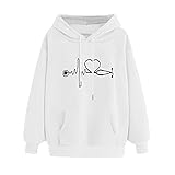 MEIPIQI Damen Winter Warme Jacke Kordelzug Sweatshirt mit Tasche Lässig bedruckter Damen Hoodie Rundhals Langarm Damen Kapuzenpullover Harajuku Mädchen Top Sw
