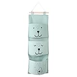 Voarge Hängnde Tasche Aufbewahrungstasche, Aufbewahrungstasche Ordnungssystem Organizer zum Aufhängen mit 3 Taschen Kinderzimmer Wohnzimmer Bärchen (Mint Grün) (Green)