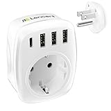 LENCENT Reiseadapter Netzadapter DE EU Stecker mit 3 USB Ports+1 Typ-C Port für USA Amerika Kanada Mexiko Steckdose Buchse Steckdose-Adapter Weiß