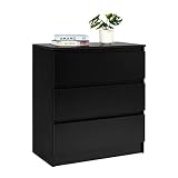 Meerveil Kommode mit 3 Schubladen, Sideboard Mehrzweckschrank Holz Schlicht für Schlafzimmer Wohnzimmer Büro 70 * 38 * 76cm (Schwarz, 3 Schubladen)