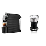 K-fee Wave Kaffeekapselmaschine, 1455 Watt, 1 Liter Wassertank, Farbe High Gloss Black & Milchaufschäumer Lattaero / 4 Funktionen für kalten oder heißen Milchschaum / 280 ml Fassungsvermögen / 500 W