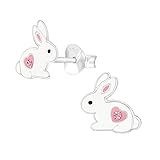 Kinder Ohrstecker Ohrschmuck Hase mit Kristall Herz 925er Silb