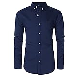 Qienjn Jeanshemden Herren Basic Slim Fit Einfarbig Klassische Herrenhemd Frühling Herbst Business Casual Hochzeit Party Herren Langarm Herren Freizeithemd I-Navy XL