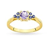 Damen Gold Verlobungsring mit Amethyst 0.50Ct und Saphiren 0.30Ct | Gold 585 (14k) | Goldring mit Box | Goldring für Frauen (Amethyst mit Saphiren, 70 (22.5))