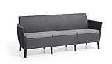 'Allibert by Keter' Salemo, Lounge 3-Sitzer Gartensofa aus Kunststoff, Rattanoptik, grau, mit Sitzkissen, für Terrasse & Garten, 187 x 66,5 x 76