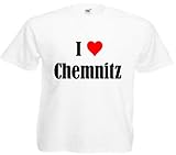 Damen T-Shirt I Love Chemnitz Größe M Farbe Weiss Druck Schw