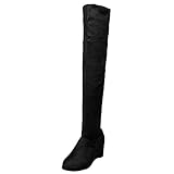 Lucky H Damen Oberschenkelhohe Stiefel, Blockabsatz, langer Absatz, Keilabsatz, Overknee-Stiefel, Stretch, Blockabsatz, Schwarz, Schwarz - Schwarz - Größe: 41 EU