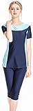 WOWDECOR Muslim Badeanzug für Damen, Kurze Ärmel, islamisch, bescheidene, arabische Bademode Burkini Hijab, blau, Tag 2XL (Ref. Weight 65-70')