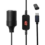 USB C PD Buchse Typ C Stecker auf 12V Autosteckdose Stromversorgungskabel mit Ausgangsspannungsanzeige für 12V Auto LED Licht Fahrrekorder GPS E-Dog Autolüfter und mehr - PLMN