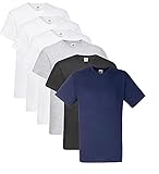 Fruit of the Loom Herren- V-Neck T-Shirt, 3Weiss 1Schwarz 1Navy 1Grau (6 Pack) + 1 HL Kauf Notizblock, M (6er Pack)