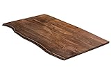 SAM Tischplatte 120x80 cm, nussbaumfarben, Akazie massiv, 35 mm, stilvolle Baumkanten-Platte, pflegeleichtes Unik