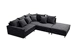 Küchen-Preisbombe Modernes Sofa Couch Ecksofa Eckcouch in Gewebestoff schwarz mit Hocker Minsk R