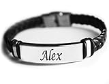 Alex-Herren-Armband mit Namen und Gravur, Leder, geflochten, Geschenk für Männer, Geschenk für Geburtstag, Weihnachten und Jahrestag
