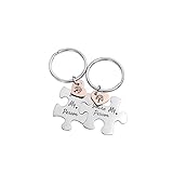 Banemi Schlüsselanhänger Herren Elegant, Schlüsselanhänger Vatertag Personalisiert EIN Paar Puzzle mit der Gravur Schlüsselanhäng
