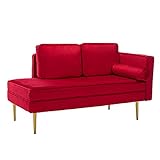 Mingone Modernes Design Chaiselongue Zweisitzer-Sofa Freizeitsessel Samt-Armlehnensofa mit Kissen Relax für das Wohnzimmer(Weinrot,1)