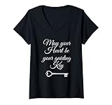 Damen May your Heart be your Guiding Key T-Shirt mit V