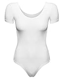 Arabesque Kurzarm Lycra Damen Ballettanzug Body Leotard Dance Trikot Turnanzug Carmen (Weiß, S)