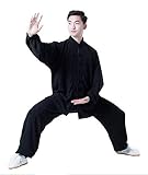 JXS Tai Chi Anzug Kung Fu Uniform Kampfsport-Kleidung - Geeignet für Männer und Frauen - Baumwollfaser atmungsaktiv und komfortabel - Baumwollfaser atmungsaktiv und komfortabel,Schwarz,XXL