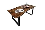 SAM Esszimmertisch 140x80 cm Quinn, echte Baumkante, nussbaumfarben, massiver Esstisch aus Akazienholz, Metallbeine Schwarz, Baumkantentisch, FSC® 100% Z