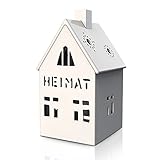 Glaskönig Porzellan Teelichthaus - Lichthaus 7cm x 7cm x 15cm in weiß mit Schriftzug - Deko Haus aus glasiertem Porzellan in Handarbeit hergestellt für EIN Teelicht (Lichthaus - Heimat )