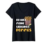 Damen Du bist meine Lieblingspommes Pommes Frites Fast Food T-Shirt mit V