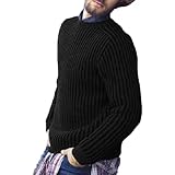 Qinvern Herren Pullover Pullover Mode Strickstich Rundhalsausschnitt Langarm Lose Lässige Reine Farbe Große Größe L